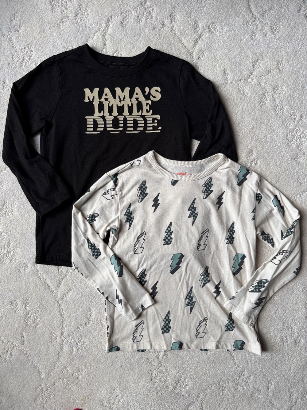 5T Mama’s Little Dude & 5T Cream Lighting Bolt Long Sleeve Bundle, Pre Washed